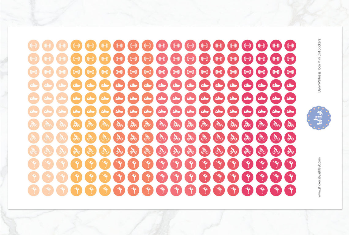 Daily Wellness Icon Mini Dot Planner Stickers - Peach