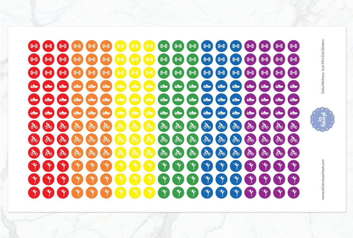 Daily Wellness Icon Mini Dot Planner Stickers - Rainbow