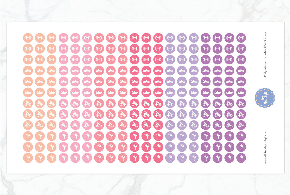 Daily Wellness Icon Mini Dot Planner Stickers - Raspberry