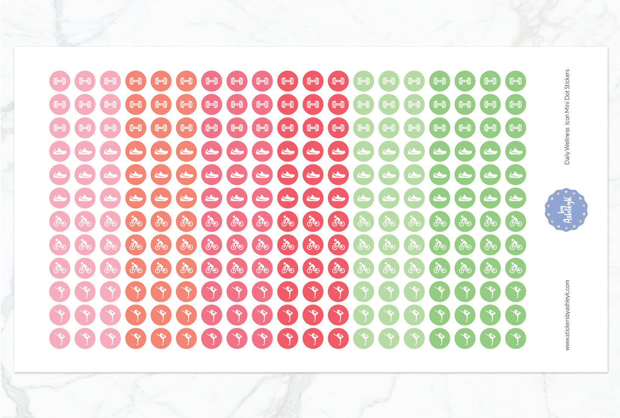 Daily Wellness Icon Mini Dot Planner Stickers - Strawberry