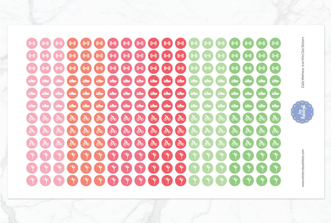 Daily Wellness Icon Mini Dot Planner Stickers - Strawberry