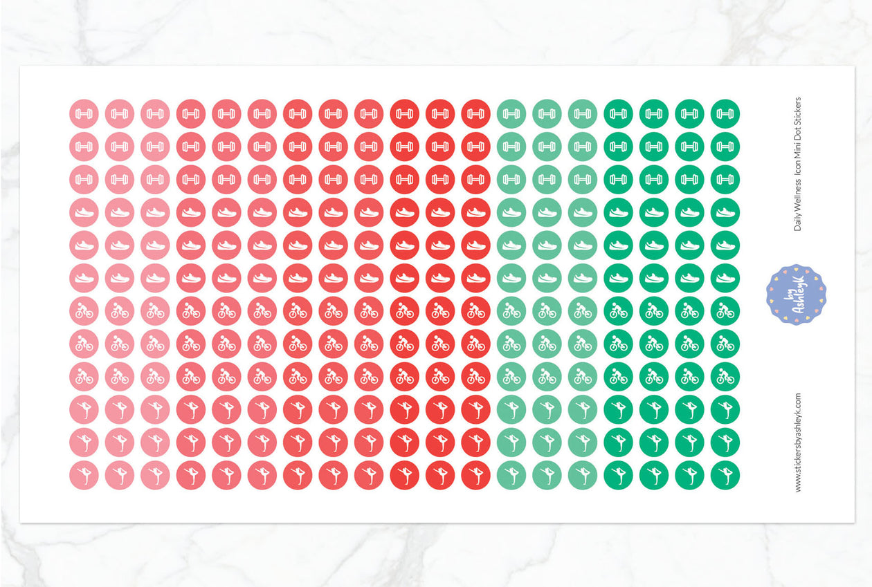 Daily Wellness Icon Mini Dot Planner Stickers - Watermelon