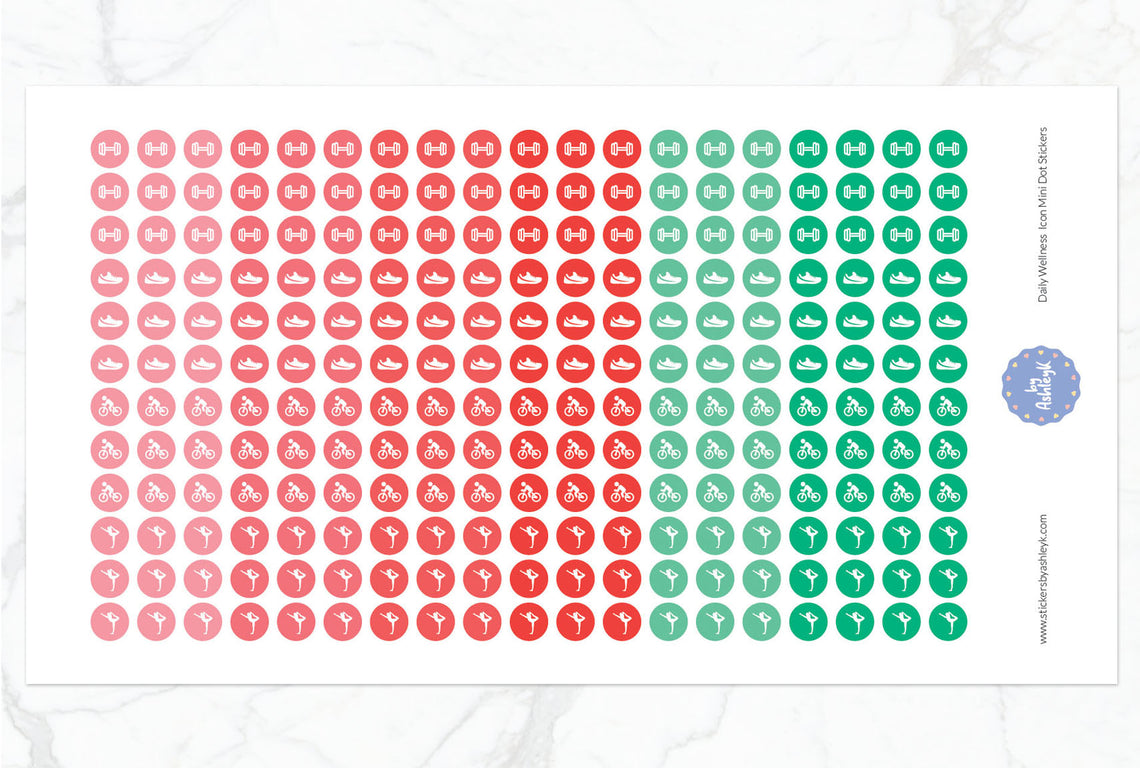 Daily Wellness Icon Mini Dot Planner Stickers - Watermelon