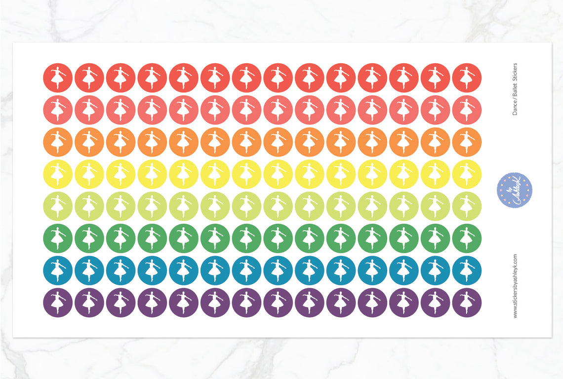 Dance Ballet Icon Round Stickers - Pastel Rainbow