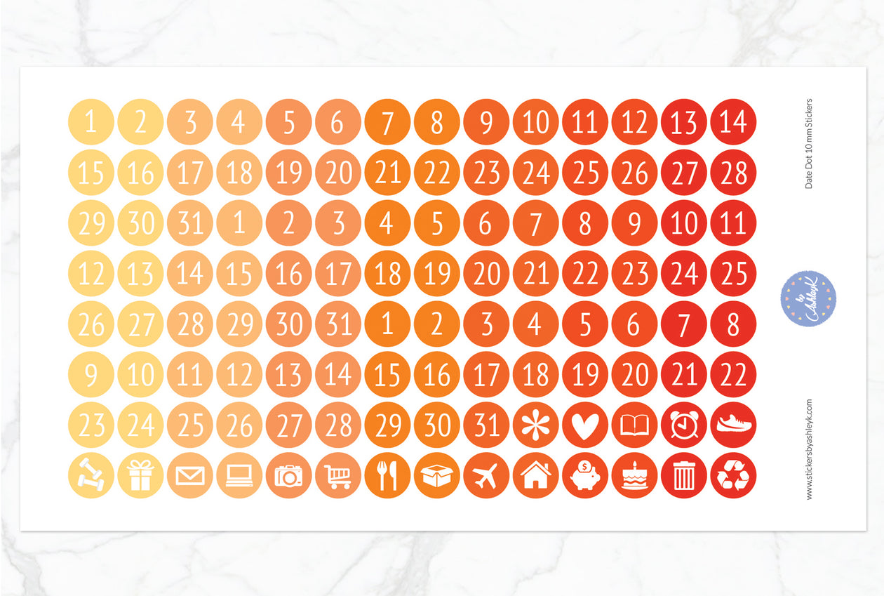 Date Dot 10 mm Stickers - Orange