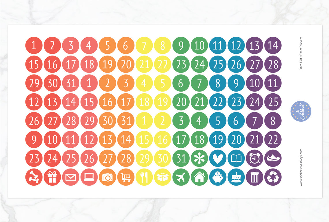 Date Dot 10 mm Stickers - Pastel Rainbow