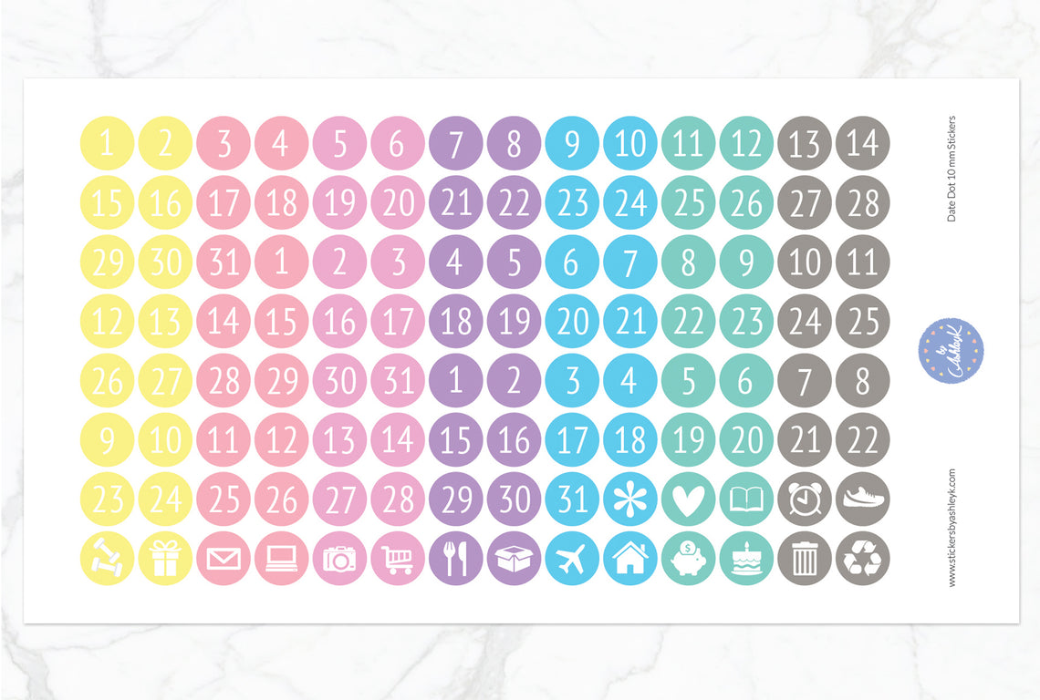 Date Dot 10 mm Stickers - Pastel