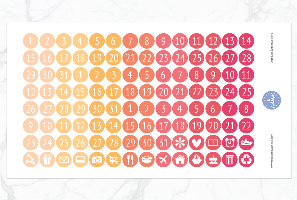 Date Dot 10 mm Stickers - Peach