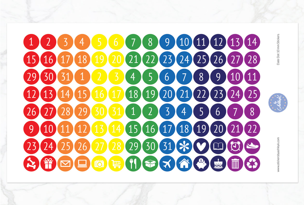 Date Dot 10 mm Stickers - Rainbow