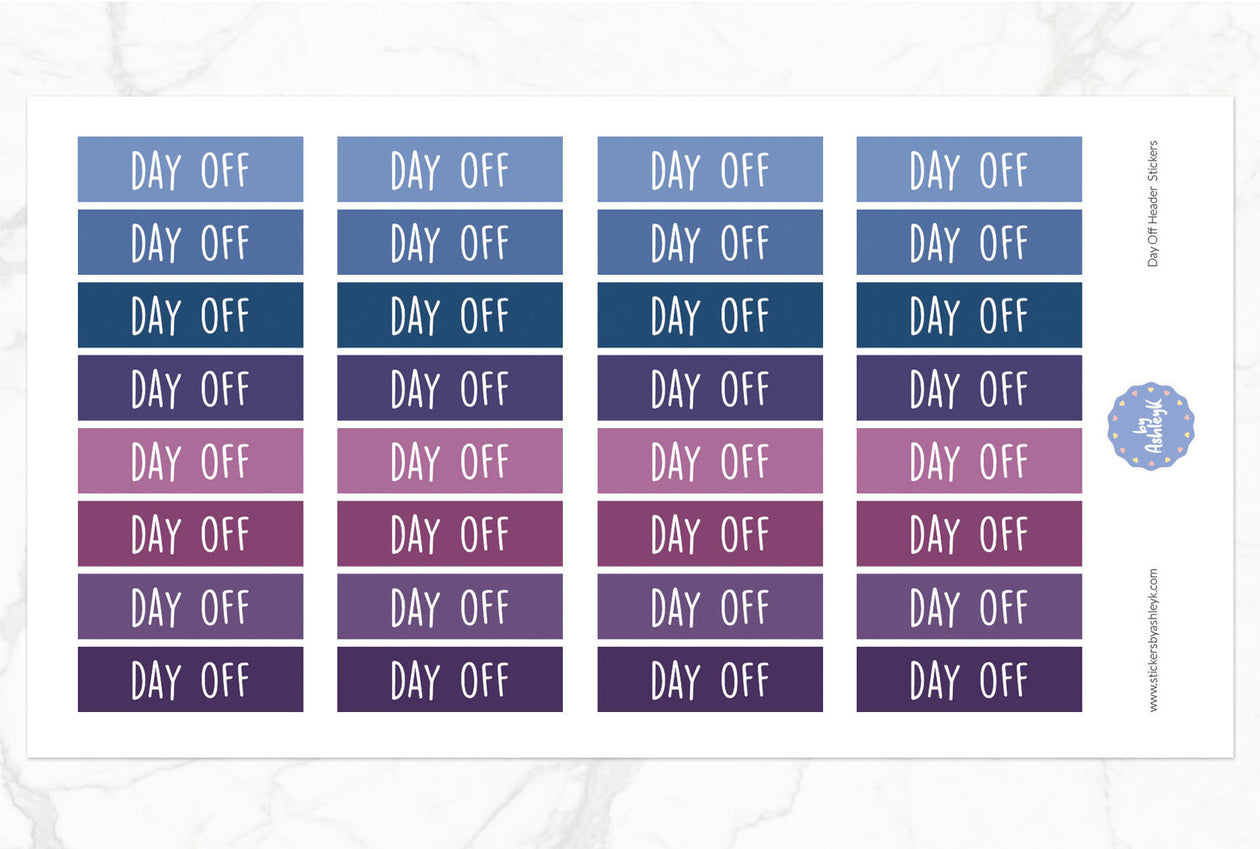 Day Off Header Planner Stickers - Blueberry