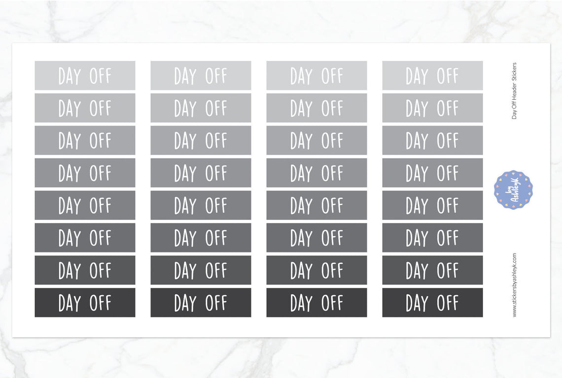 Day Off Header Planner Stickers - Monochrome