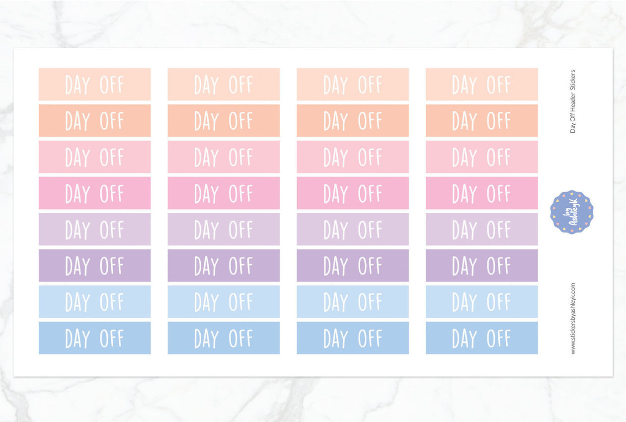 Day Off Header Planner Stickers - Pastel Sunset