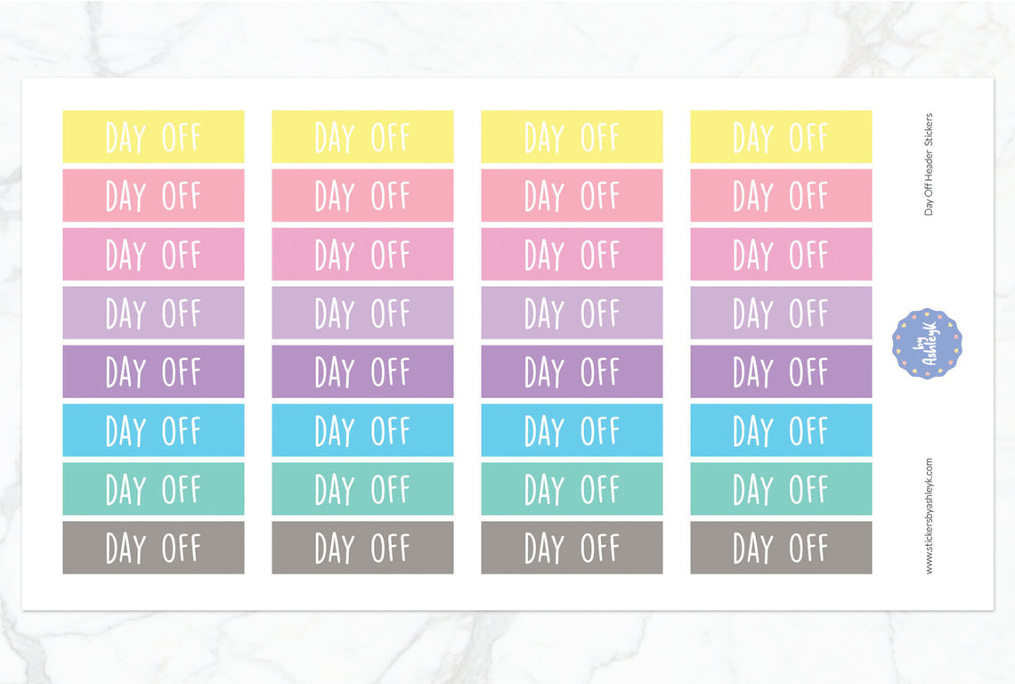 Day Off Header Planner Stickers - Pastel