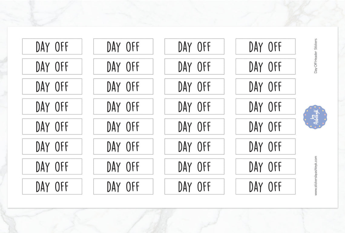 Day Off Header Planner Stickers - White
