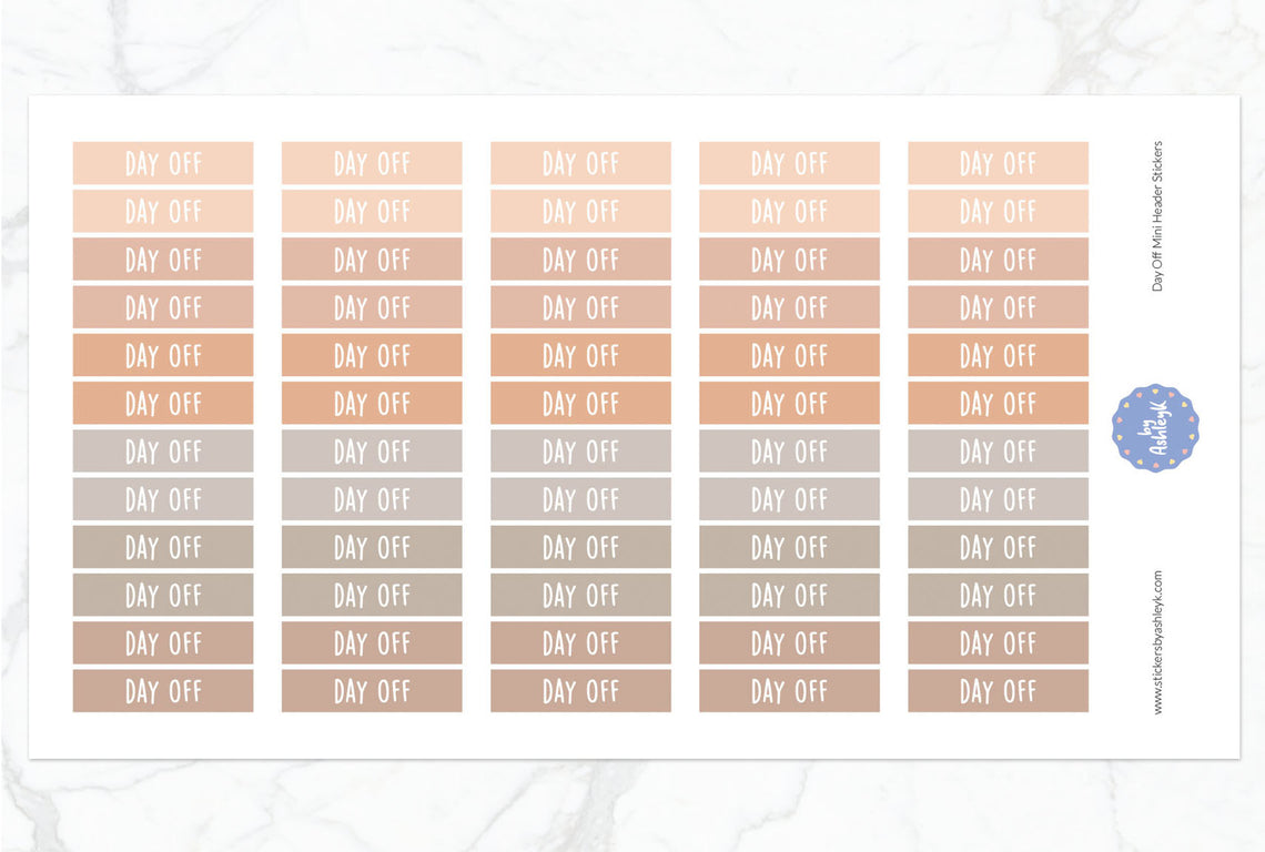 Day Off Mini Header Planner Stickers - Beige Neutral
