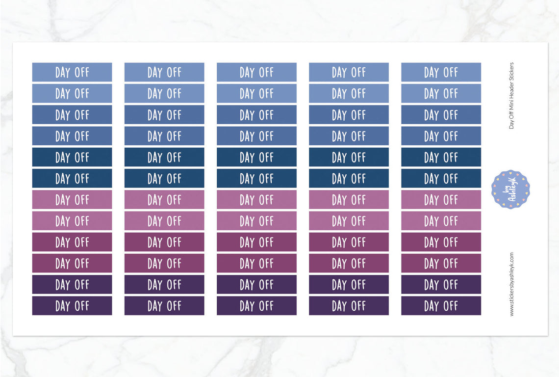 Day Off Mini Header Planner Stickers - Blueberry