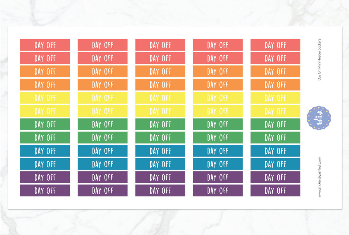 Day Off Mini Header Planner Stickers - Pastel Rainbow