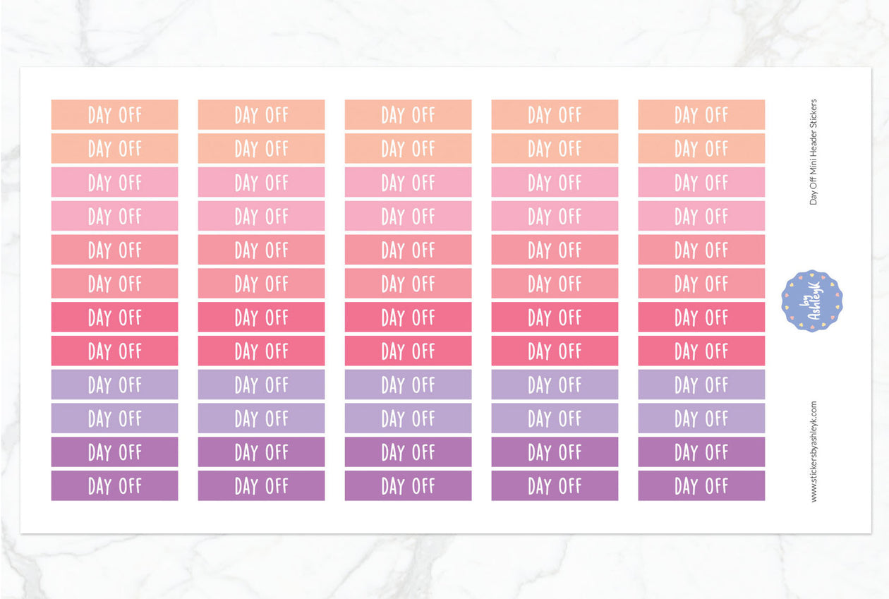 Day Off Mini Header Planner Stickers - Raspberry