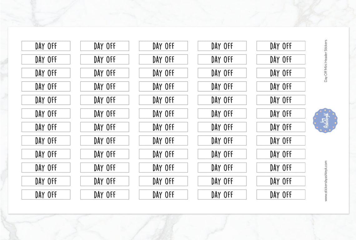 Day Off Mini Header Planner Stickers - White