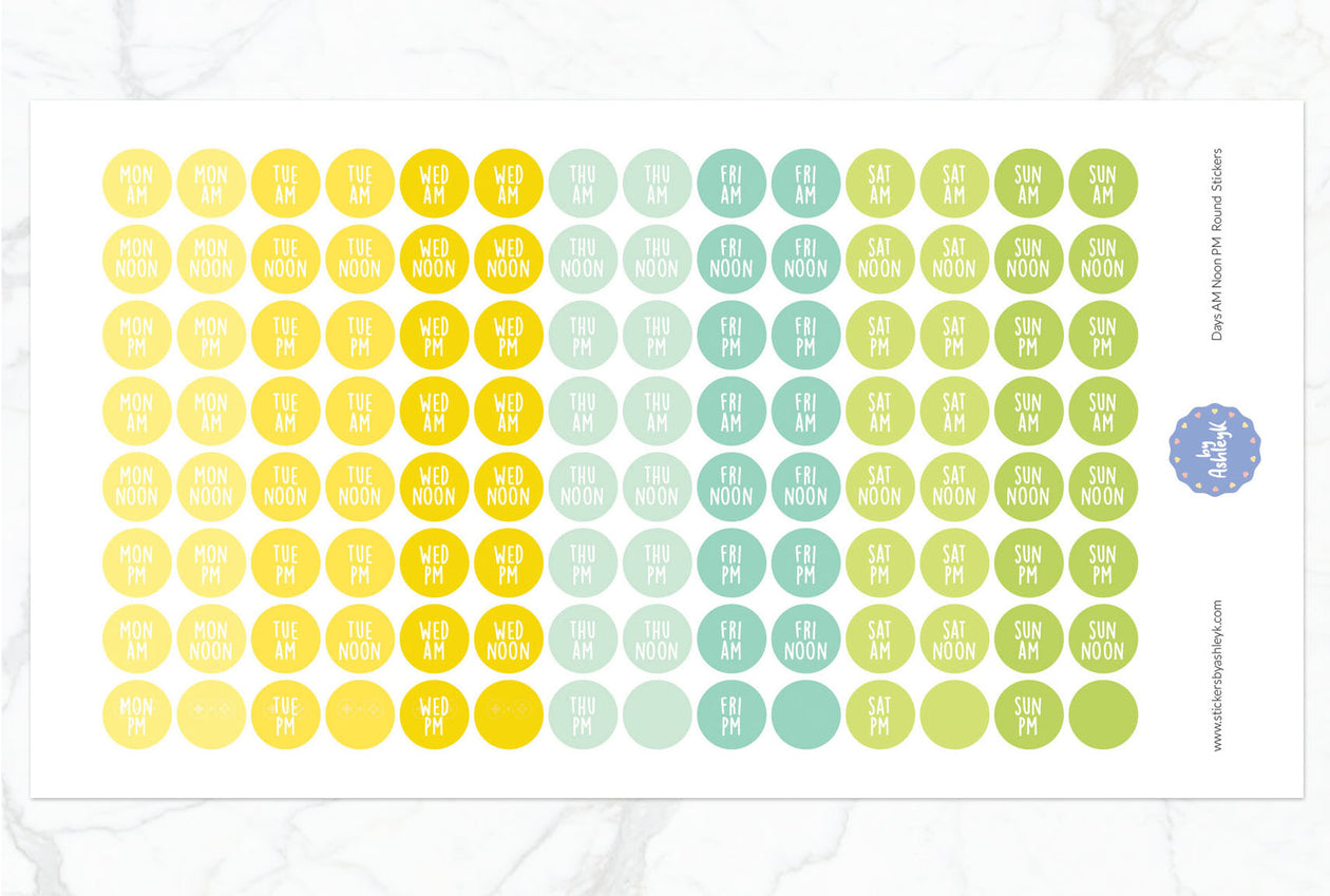 Days Am Noon Pm Round Planner Stickers - Lemon&Lime