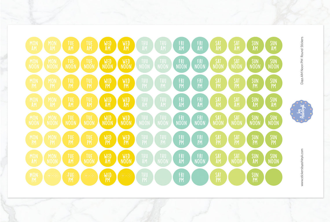 Days Am Noon Pm Round Planner Stickers - Lemon&Lime