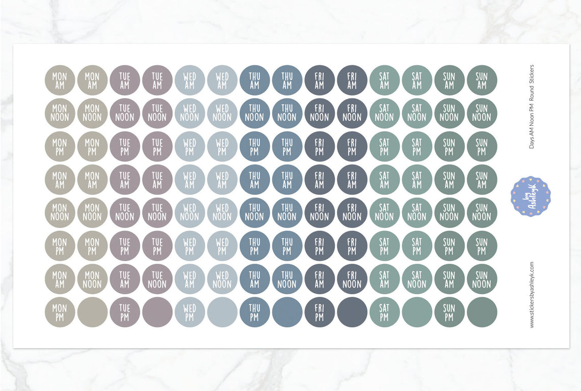 Days Am Noon Pm Round Planner Stickers - Modern Neutral