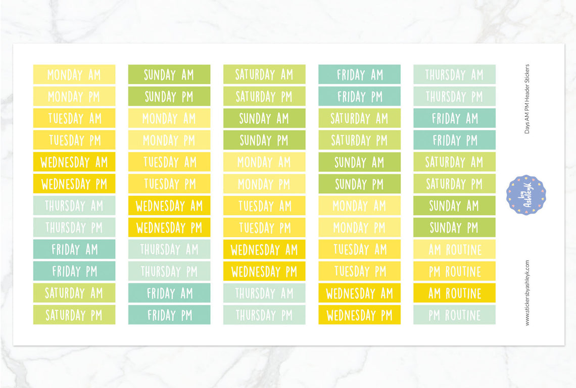 Days Am Pm Header Planner Stickers - Lemon&Lime