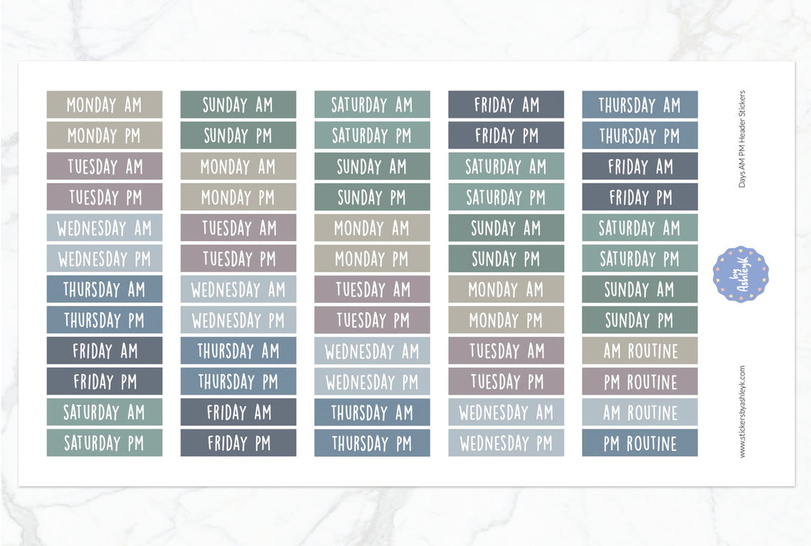 Days Am Pm Header Planner Stickers - Modern Neutral