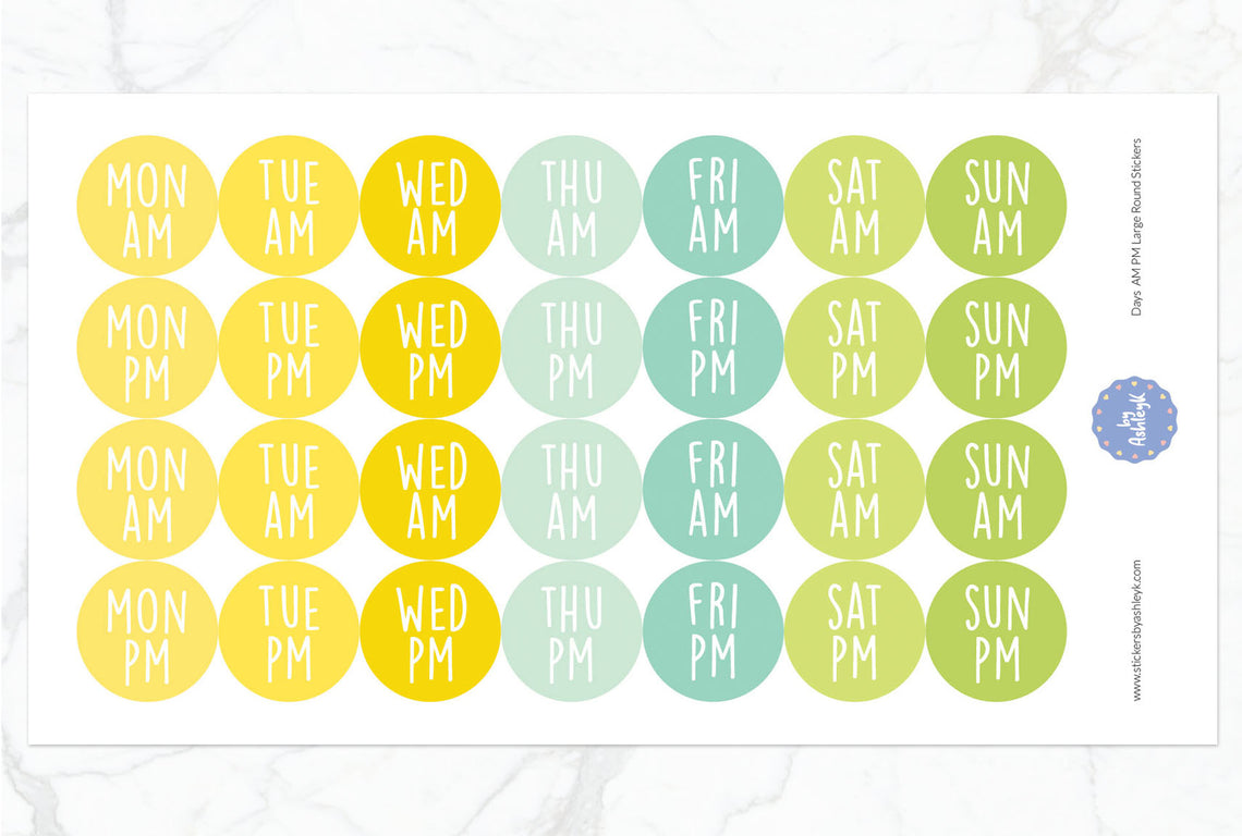 Days Am Pm Large Round Planner Stickers - Lemon&Lime