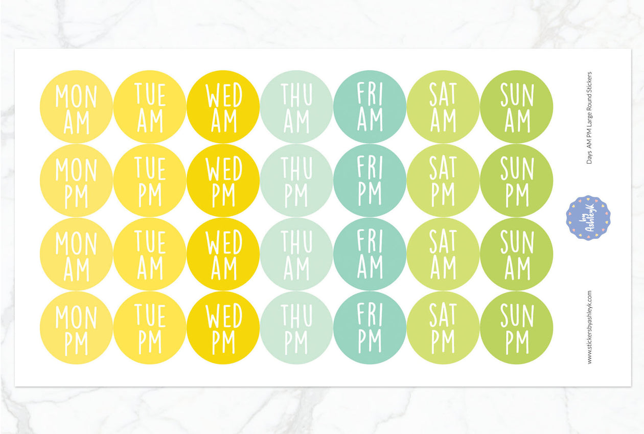 Days Am Pm Large Round Planner Stickers - Lemon&Lime