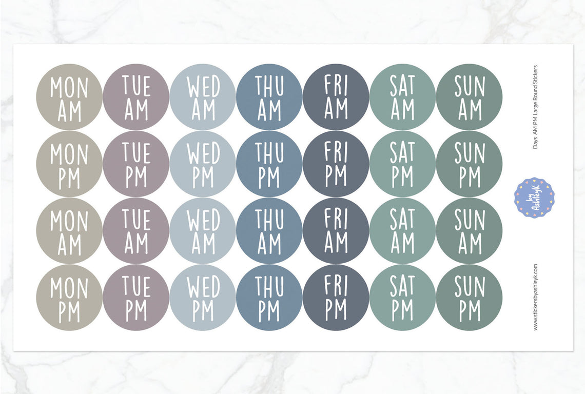 Days Am Pm Large Round Planner Stickers - Modern Neutral