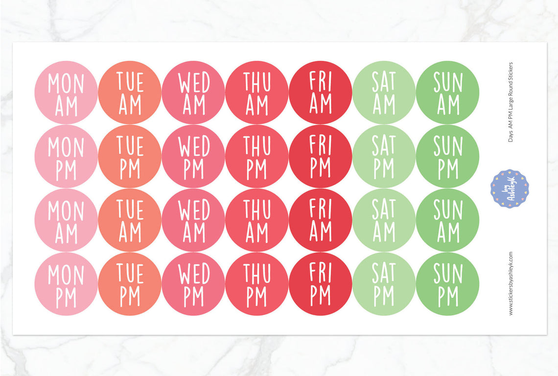 Days Am Pm Large Round Planner Stickers - Strawberry