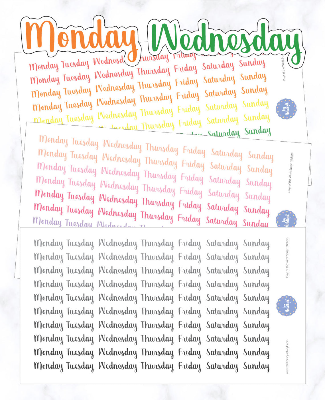 Days of the Week Script Stickers