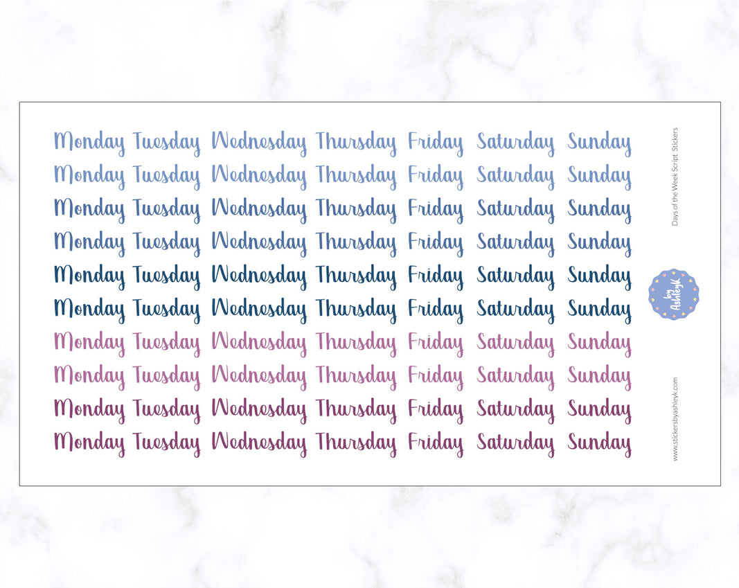 Days of the Week Script Stickers - Blueberry