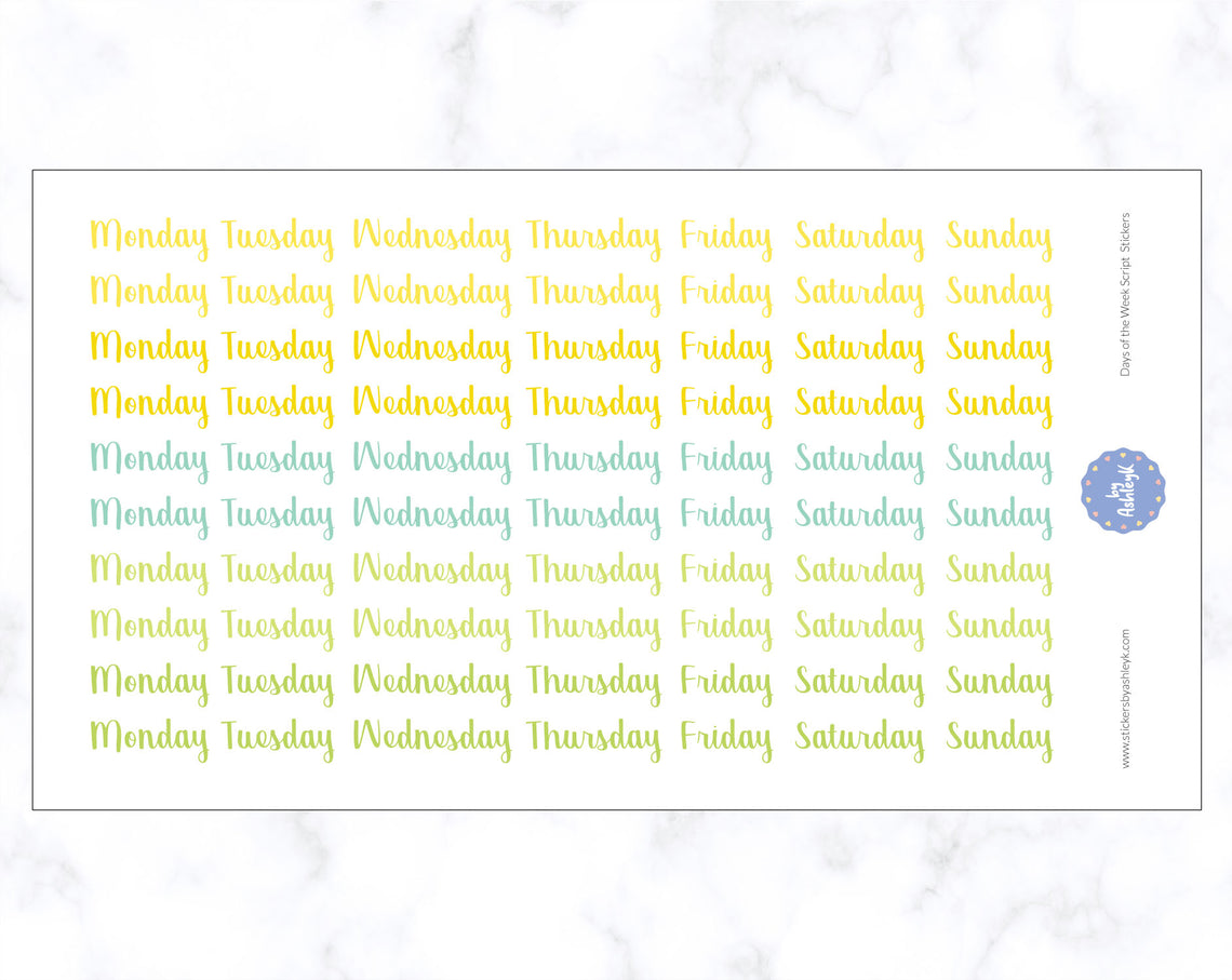 Days of the Week Script Stickers - Lemon&Lime