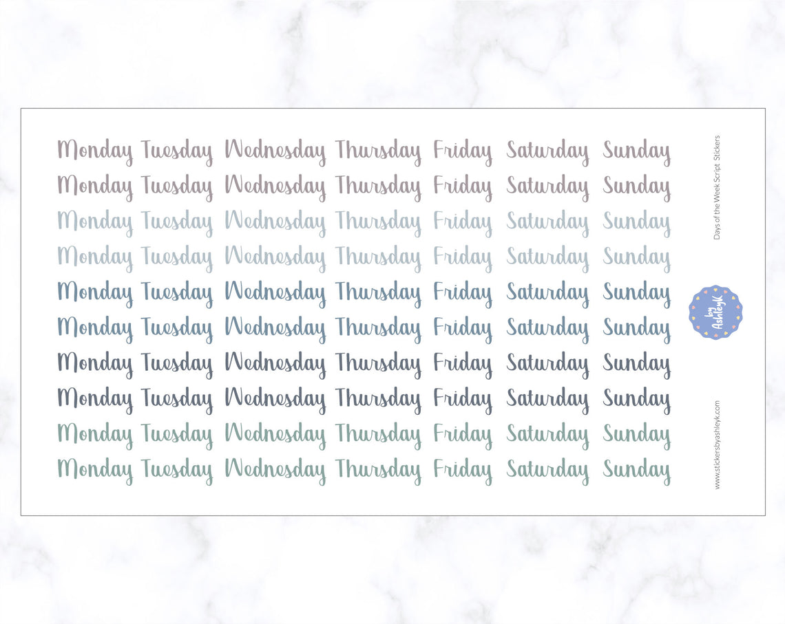 Days of the Week Script Stickers - Modern Neutral