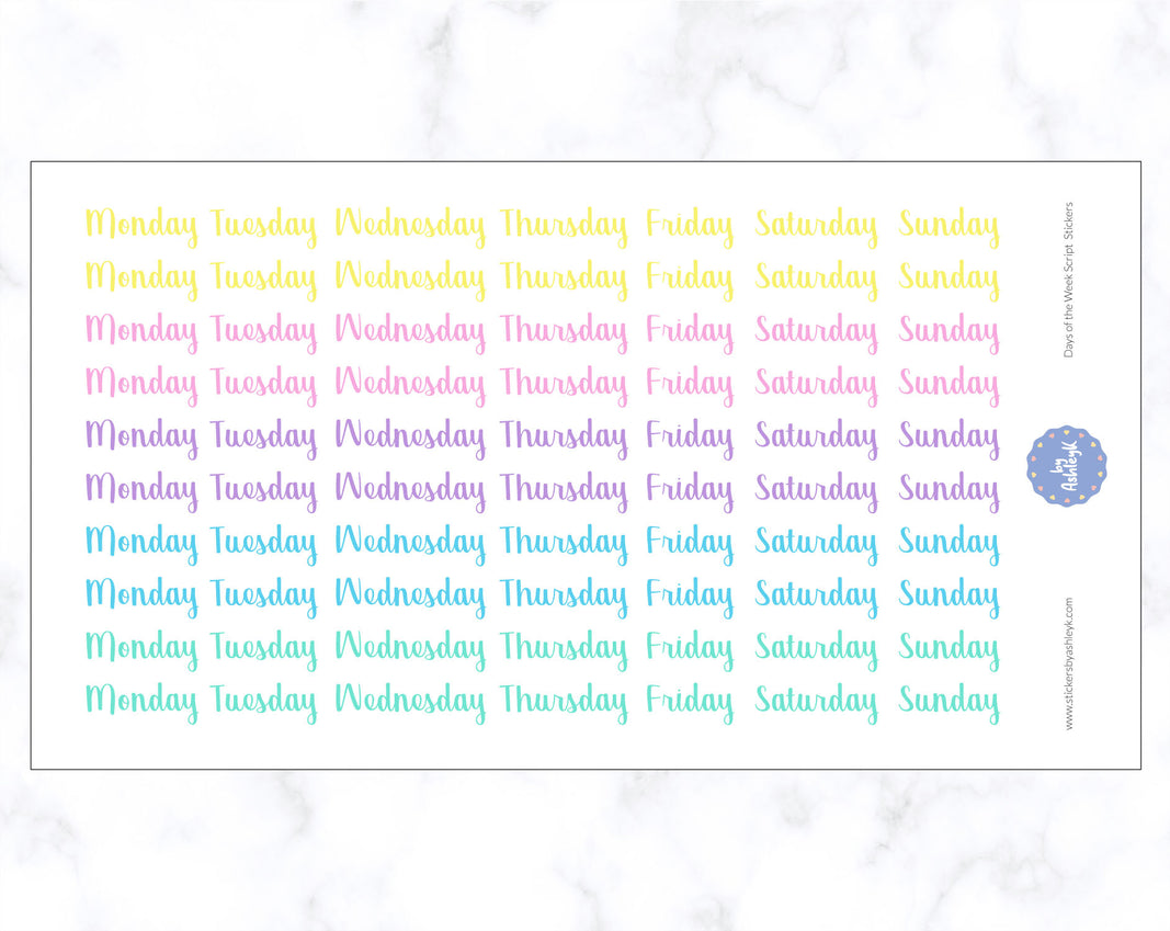 Days of the Week Script Stickers - Pastel