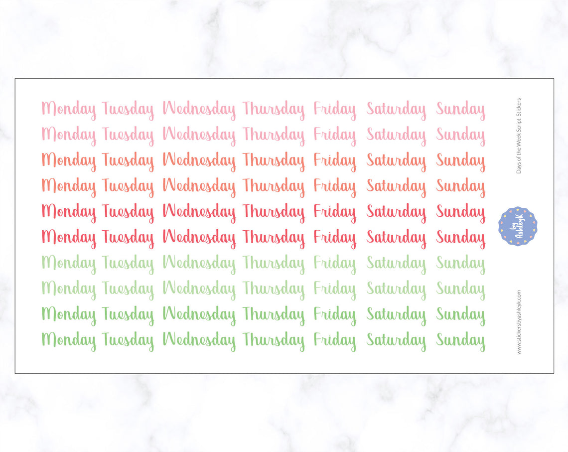 Days of the Week Script Stickers - Strawberry
