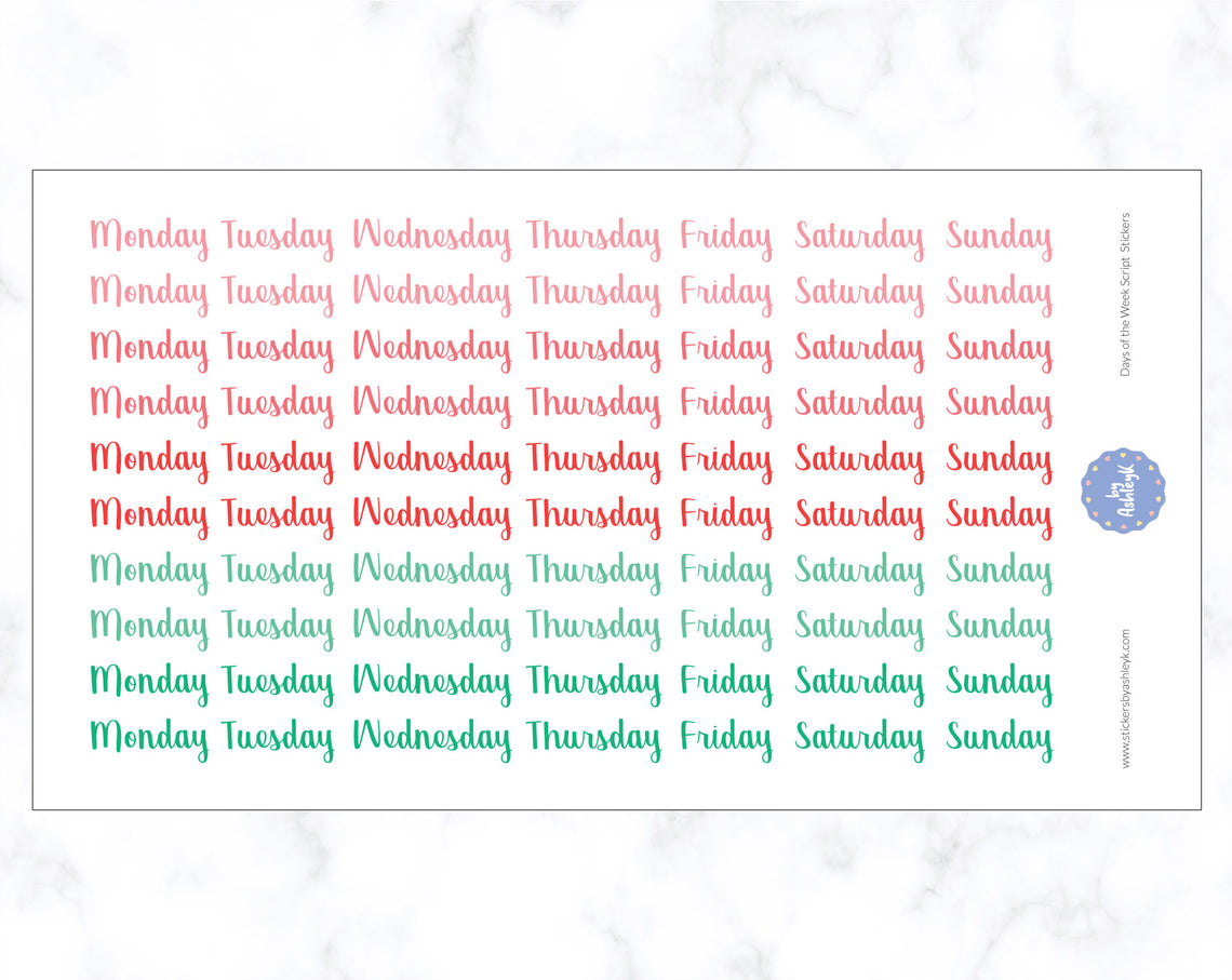Days of the Week Script Stickers - Watermelon