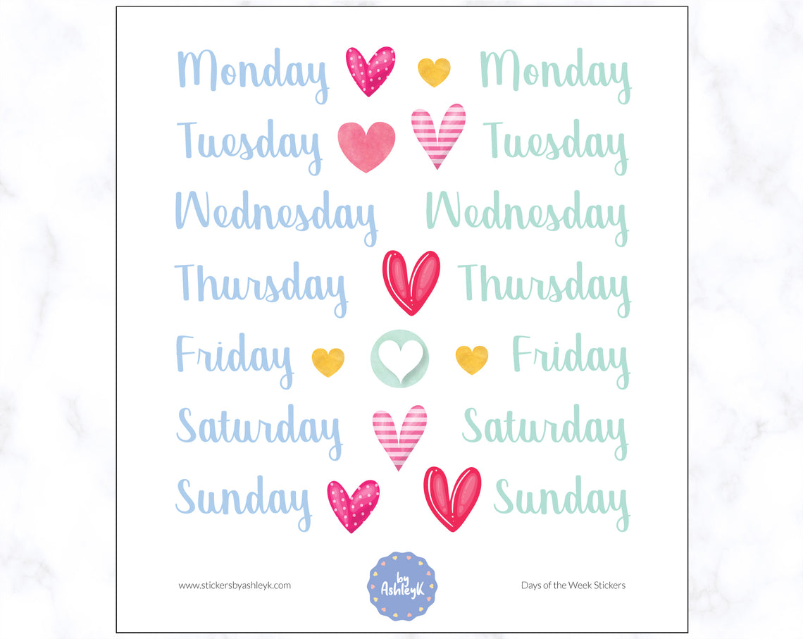 Days of the Week Planner Stickers - Garden