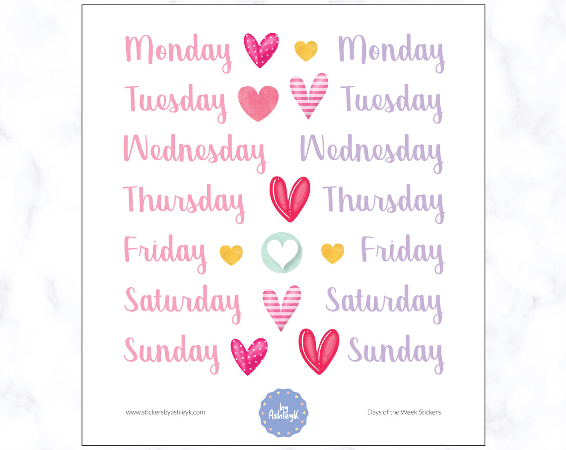 Days of the Week Planner Stickers - Sunset