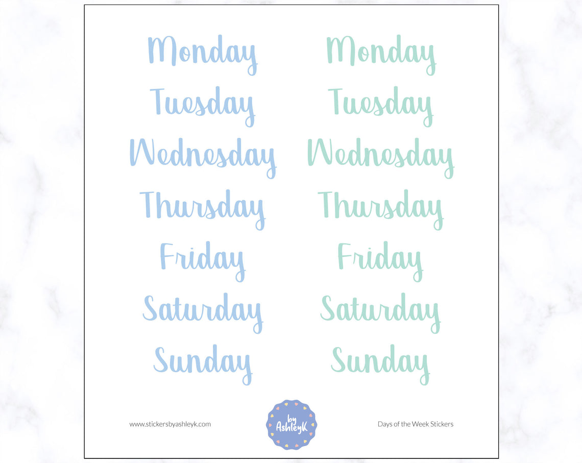 Days of the Week Planner Stickers - Garden
