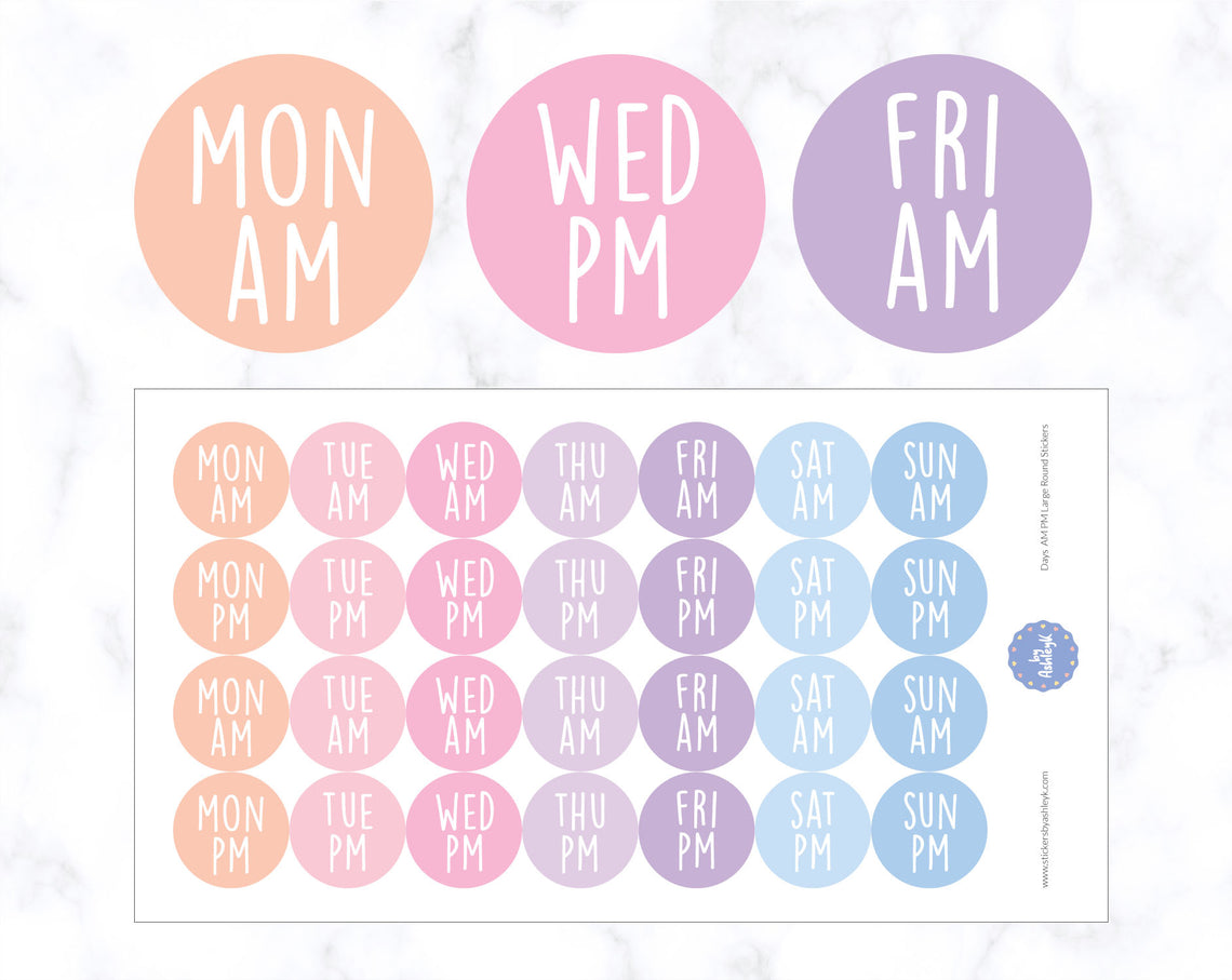 Days Am Pm Large Round Planner Stickers