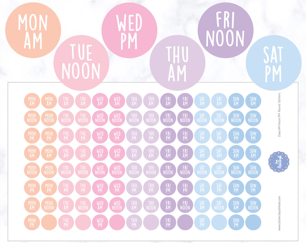 Days Am Noon Pm Round Planner Stickers