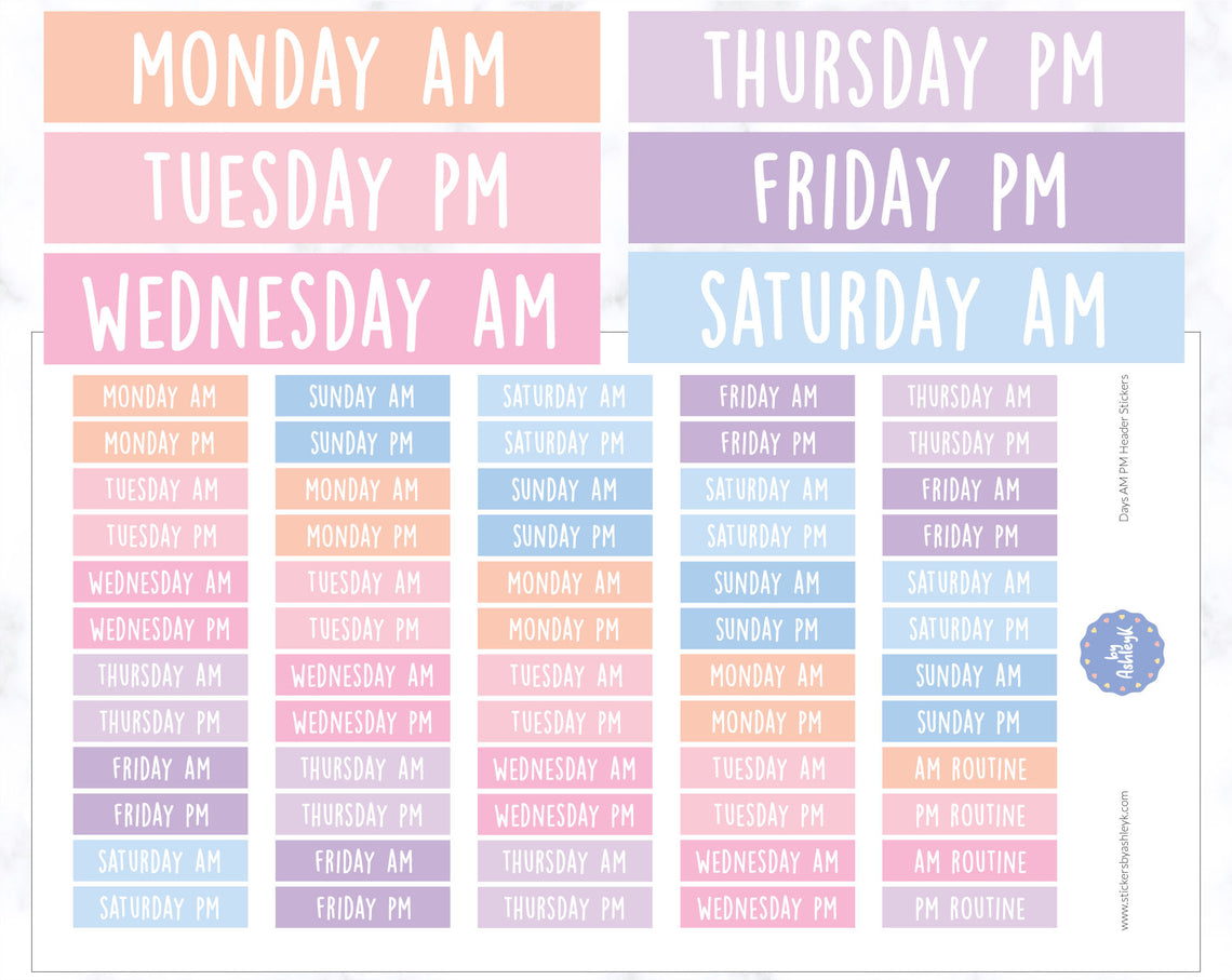 Days Am Pm Header Planner Stickers