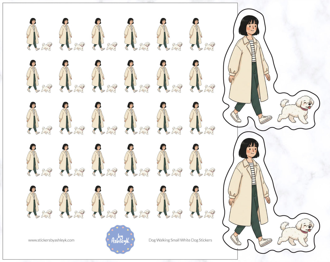 Dog Walking Small White Dog Stickers