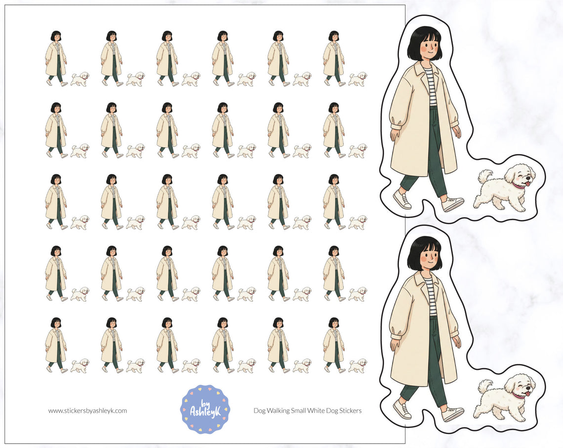 Dog Walking Small White Dog Stickers