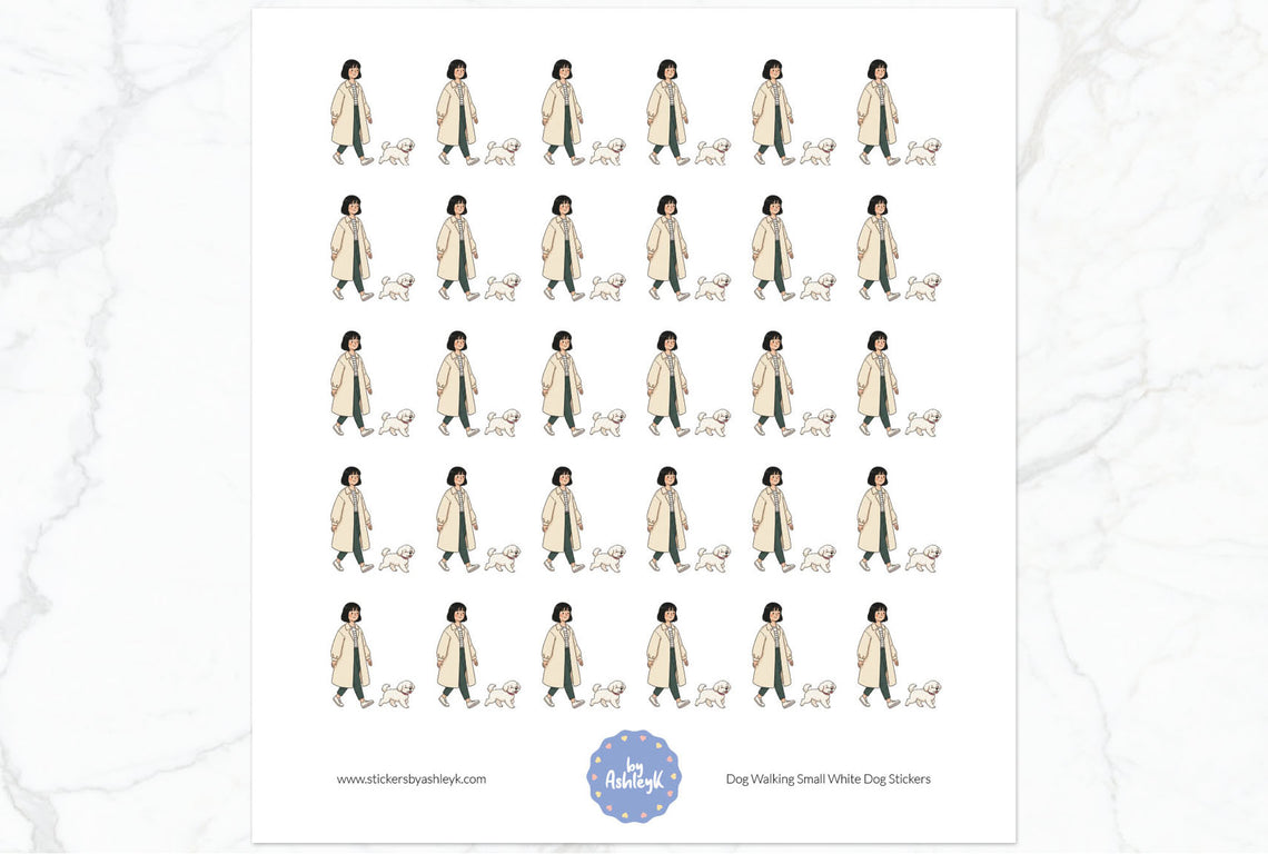 Dog Walking Small White Dog Stickers