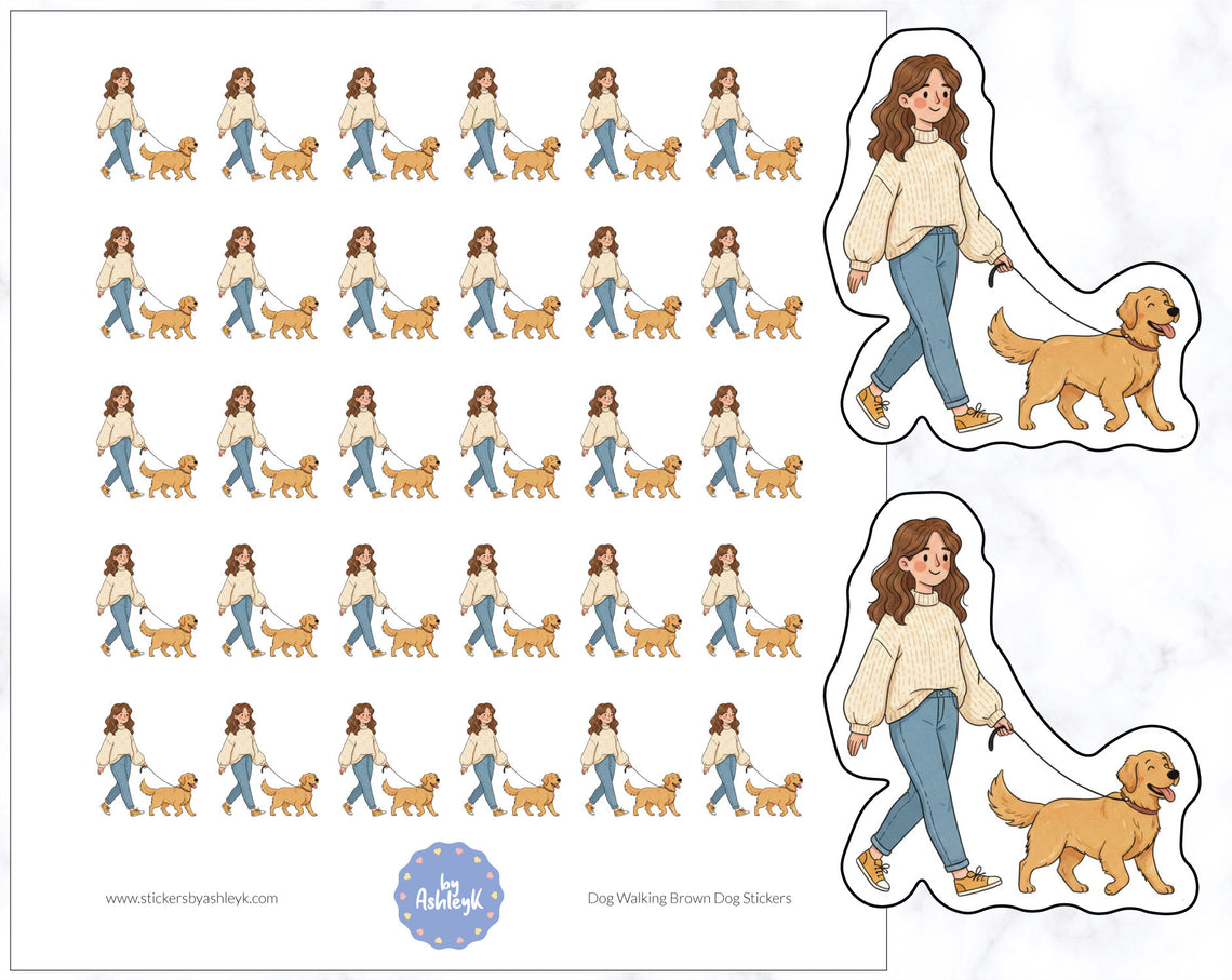 Dog Walking Brown Dog Stickers