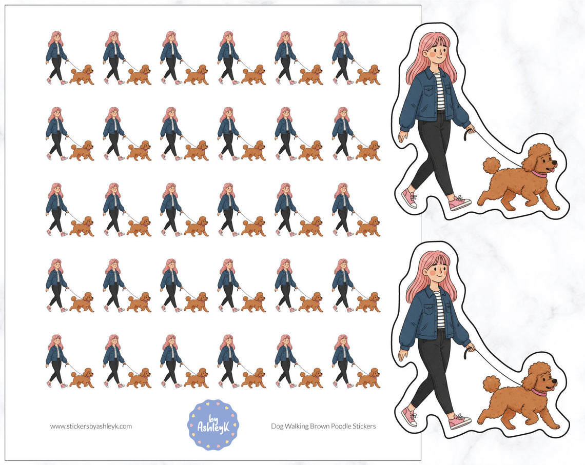 Dog Walking Brown Poodle Stickers